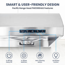 Load image into Gallery viewer, Pacific Power Series - PW-2300HAS Range Hood, 6 Speed, Electronic Control, LED Lighting, 30"